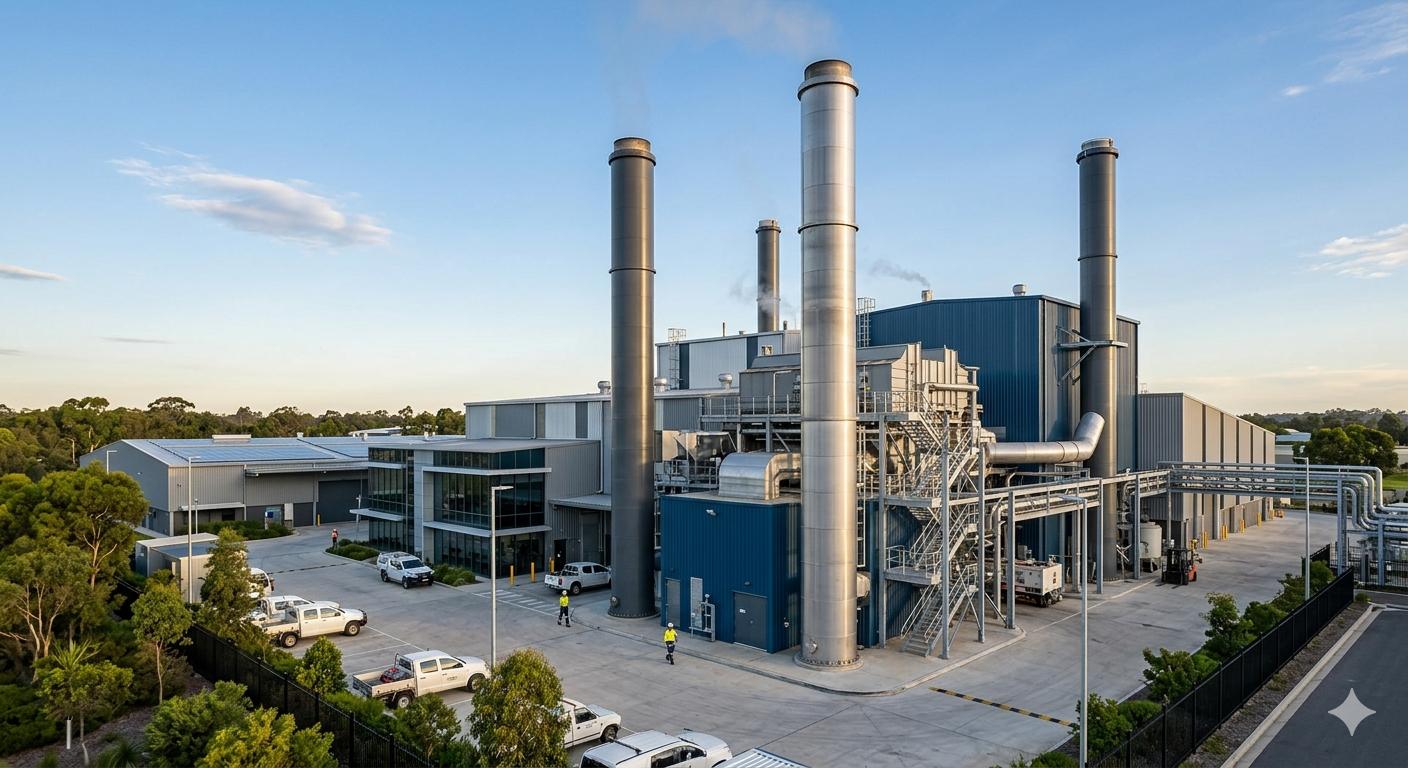 Instalación industrial con tuberías y maquinaria energética